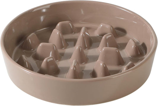 Ceramic 3.2 Cup Dog Bowl Slow Feeder, 9.5 inch Slow Pet Food Dish for Large Dog, Stop Bloat, Preventing Choking(Single Bowl, Brown Coffee)