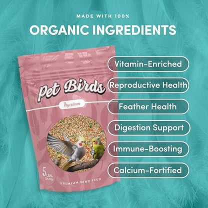 Mycelium Pet Bird Superfood | Bird Seed for Parakeets, Finches, Canaries | Vitamin-Enhanced Mix with Egg, Millet, Canary Seed, & Kelp | Feather & Molting Support | Organic & Non-GMO 5 lb Bag