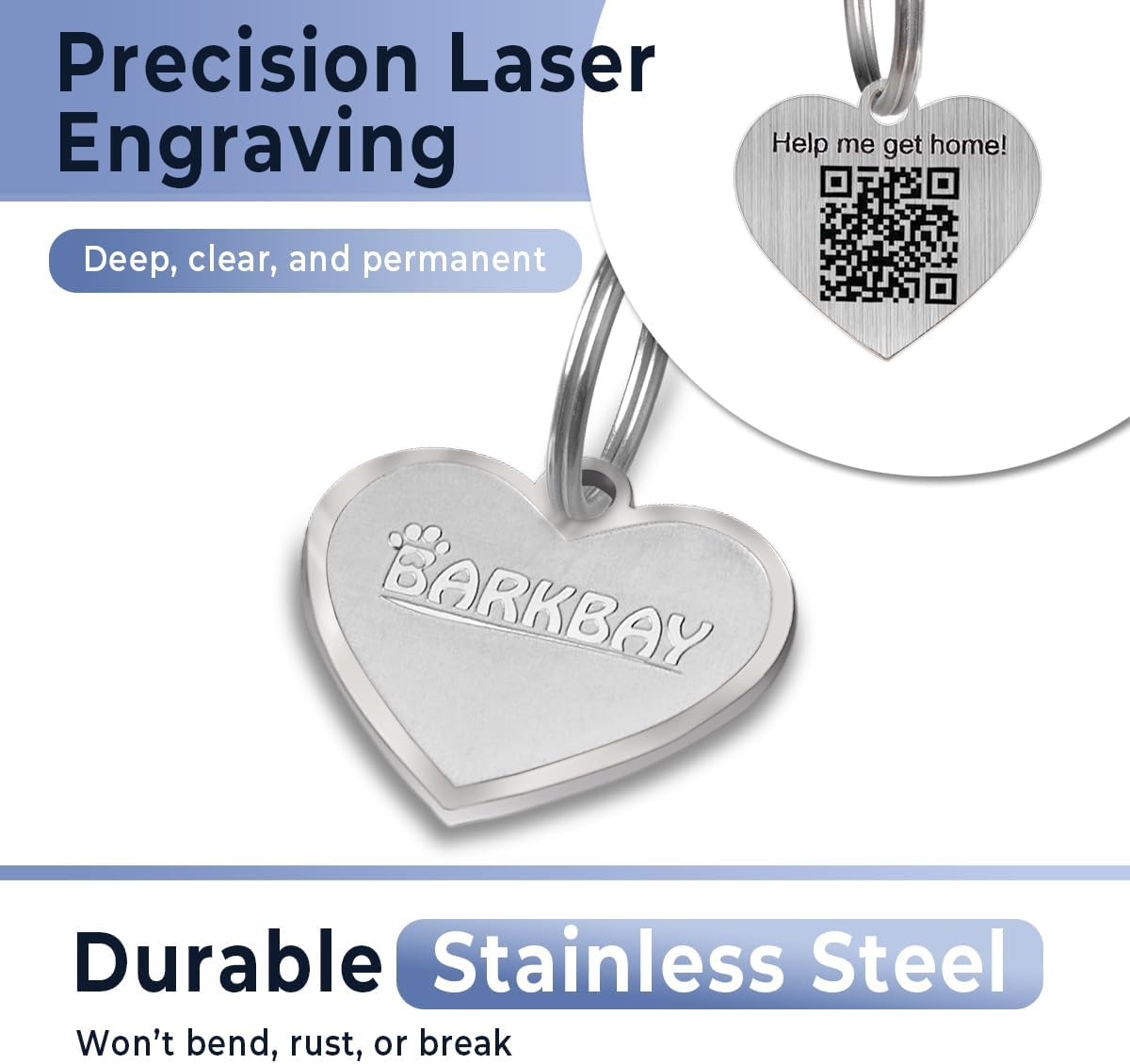 Dog Tags Personalized for Pets,Dog Name Tags QR Code,No Subscription Fees,Modifiable Pet Online Profile,Stainless Steel,No App Required,for Dogs and Cats Small,Medium,Large(Heart,Regular)