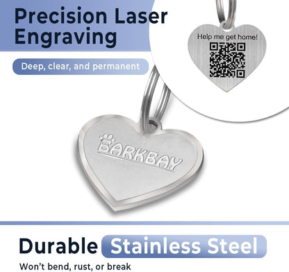 Dog Tags Personalized for Pets,Dog Name Tags QR Code,No Subscription Fees,Modifiable Pet Online Profile,Stainless Steel,No App Required,for Dogs and Cats Small,Medium,Large(Heart,Regular)