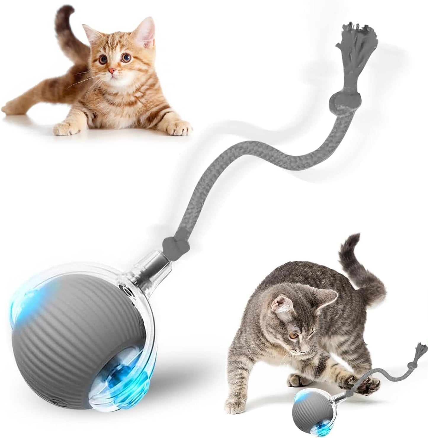 Interactive Cat Toy, 2025 New Interactive Rolling CatsToy Balls 360° Smart Automatic Rolling Pet Ball, Fast Moving Toy for Dog,Cat Ball Toy (Grey)