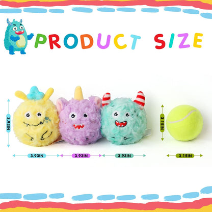 DKING 3Pack Squeaky Dog Balls,2 in1 Funny Puppy Ball Toys,Birthday Dog Toy for Small Medium Dogs (Monster Ball)
