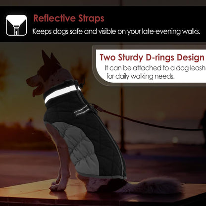 AOFITEE Dog Coat, Warm Dog Winter Coat, Reflective Cold Weather Dogs Puffer Jacket with Harness Built in, Waterproof Pet Fleece Vest Snowsuit for Small Medium Large Dogs, Grey L