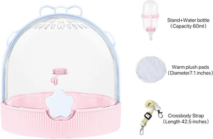 TUTU&LELE Small Animal Carrier, Travel Carry-Out Cage with Warm Plush Pads and Water Bottle can be Carried Both by Hand and Crossbody, Suitable for Dwarf Hamsters, mice, Hamsters (Blue)