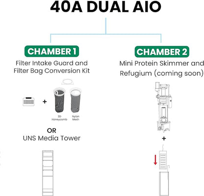 Ultum Nature Systems Dual AIO - Freshwater/Saltwater Compatible All in One Rimless Tank with Triple Chamber Filtration System, Integrated Filter Aquarium w/Leveling Mat - 17 Gallon, 40A, Black