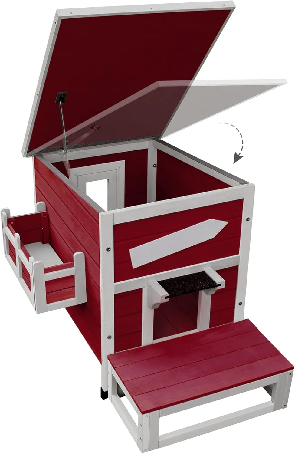 Rockever Outdoor Cat House, Large Outdoor Houses for Feral Cats Wooden Outside Cat Shelter Weatherproof with Escape Door-Red