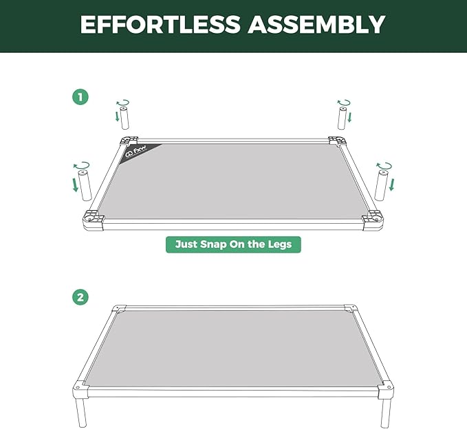 FXW TitanNest Chew-Proof Elevated Dog Bed, Raised Cot for Indoor/Outdoor/Camping Use, Durable & Waterproof Cooling Pet Bed for Large Dogs, 47.0" L x 29.0" W x 7.3" H, Black