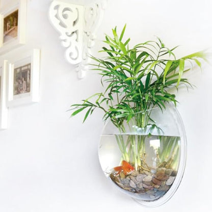 Hanging Wall Mounted 1 Gallon Fish Tank Bowl Aquarium Wall Decor Plant Fish Bubble - Clear (Large)