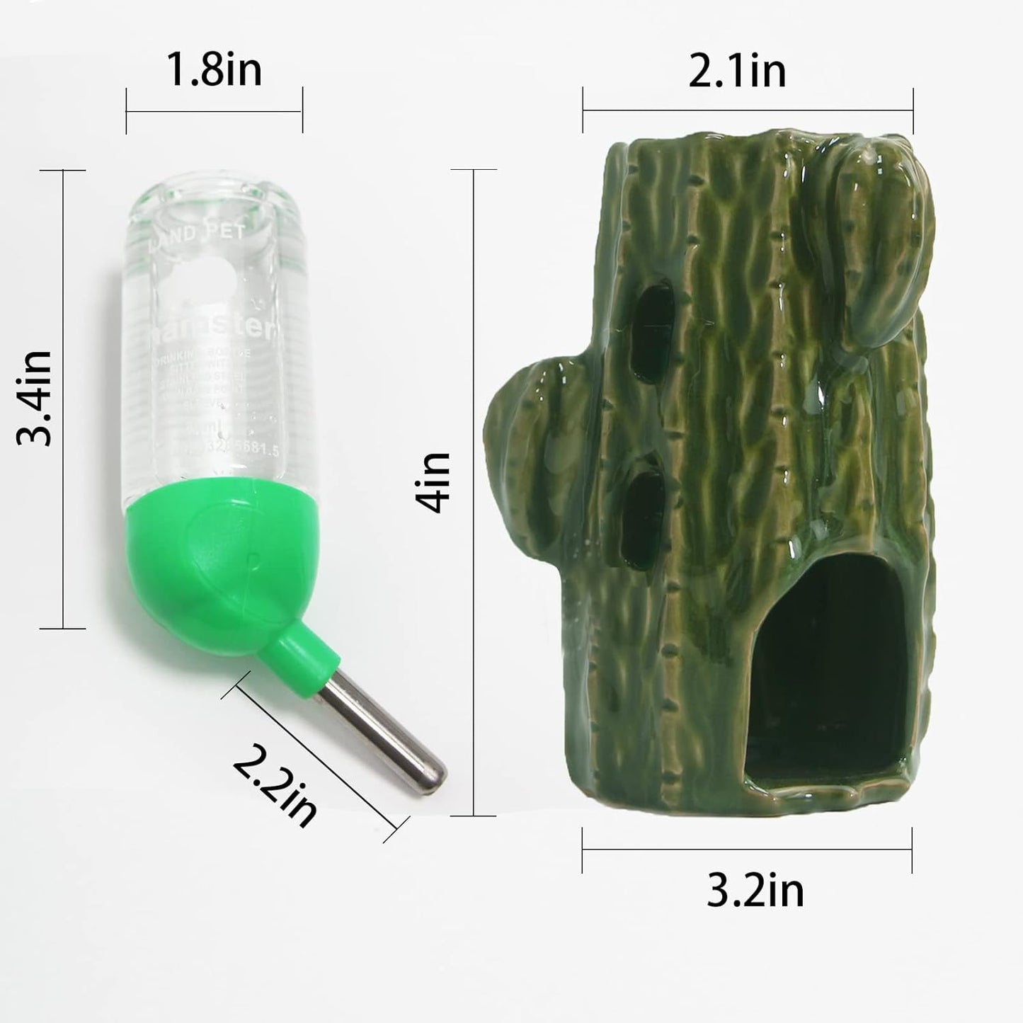 2-in-1 Adjustable Hamster Water Bottle for Glass Tank - 80ML, No Drip Ceramic Holder for Dwarf Hamster, Mice, Rat (Dark Green)