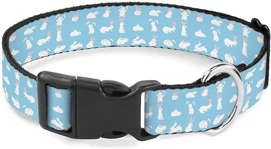 White Rabbit Bunny Blue Pet Collar Cat Dog Neck Strap Quick Release Buckle Adjustable Female Male Puppy Corgi
