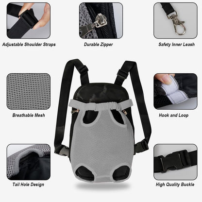 FEimaX Dog Carrier Backpack Pet Legs Out Front Cat Travel Bag, Adjustable Puppy Backpacks Carriers Hands-Free for Small Medium Dogs Cats Hiking Traveling Camping Daily Walking (Medium, Grey)