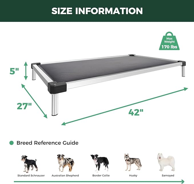 FXW TitanNest Chew-Proof Elevated Dog Bed, Raised Cot for Indoor/Outdoor/Camping Use, Durable & Washable Padded Pet Bed for Medium Dogs, 42.0" L x 27.0" W x 5.0" H, Gray