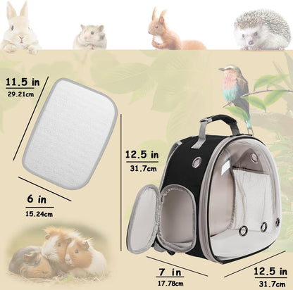 halinfer Small Bird Travel Backpack Carrier Cage with Cups, Backpack to Transport Backpack Carrier with Clamp Cups Stand Perch for Parakeet Cockatiel Budgies Vet Carry Book Bag Black