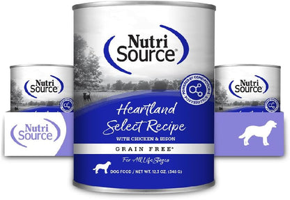 NutriSource Grain Free Heartland Select Recipe Dog Food, Premium Wet Dog Food, 12.3 Ounce (Pack of 12)