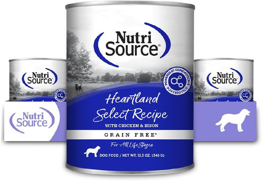 NutriSource Grain Free Heartland Select Recipe Dog Food, Premium Wet Dog Food, 12.3 Ounce (Pack of 12)