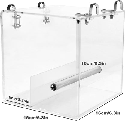 No Mess Bird Feeder for Cage - Automatic Bird Feeder Transparent Food Container Acrylic No Spill Cage Seed Catcher with Stainless Steel Hooks for Parrot Parakeet Cockatiels Lovebirds