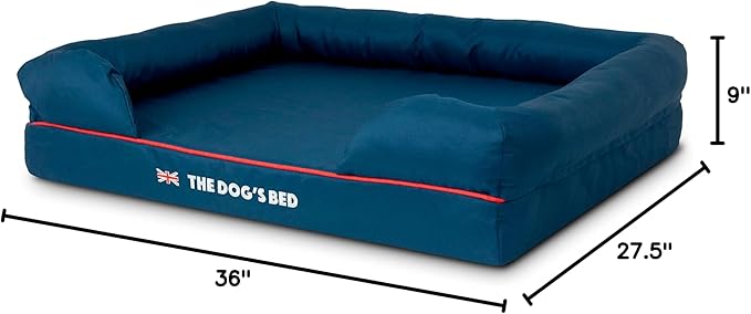 The Dog’s Bed Orthopedic Dog Bed Large Blue Oxford with Red Trim UK Flag Dog Bed Memory Foam, Pain Relief: Arthritis, Post Surgery, Lameness, Waterproof Washable Cover
