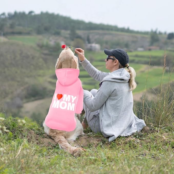 GreenJoy Dog Sweater Dog Hoodie Cold Weather Dog Coat Hooded Sweatshirt for Puppies,Cats, Small Medium Large Dogs (Pink(I Love My Mom), Small)