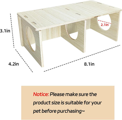 Hamiledyi Wooden Hamsters 2-Chamber Hideout-Tunnel Multi Chamber Exploring Toy Hamster Hiding Maze Tunnel Toy Platform Stuff Cage Accessories for Gerbil Rat Mice