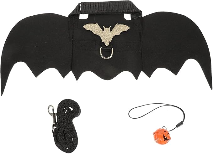 Bunny Harness and Leash Set with Bell - 3pcs Halloween Rabbit Pulling Bat Wings Pet Suit for Guinea Pig Hamster Small Animals Apparel Chest Strap Walking Training Traction Rope Vest