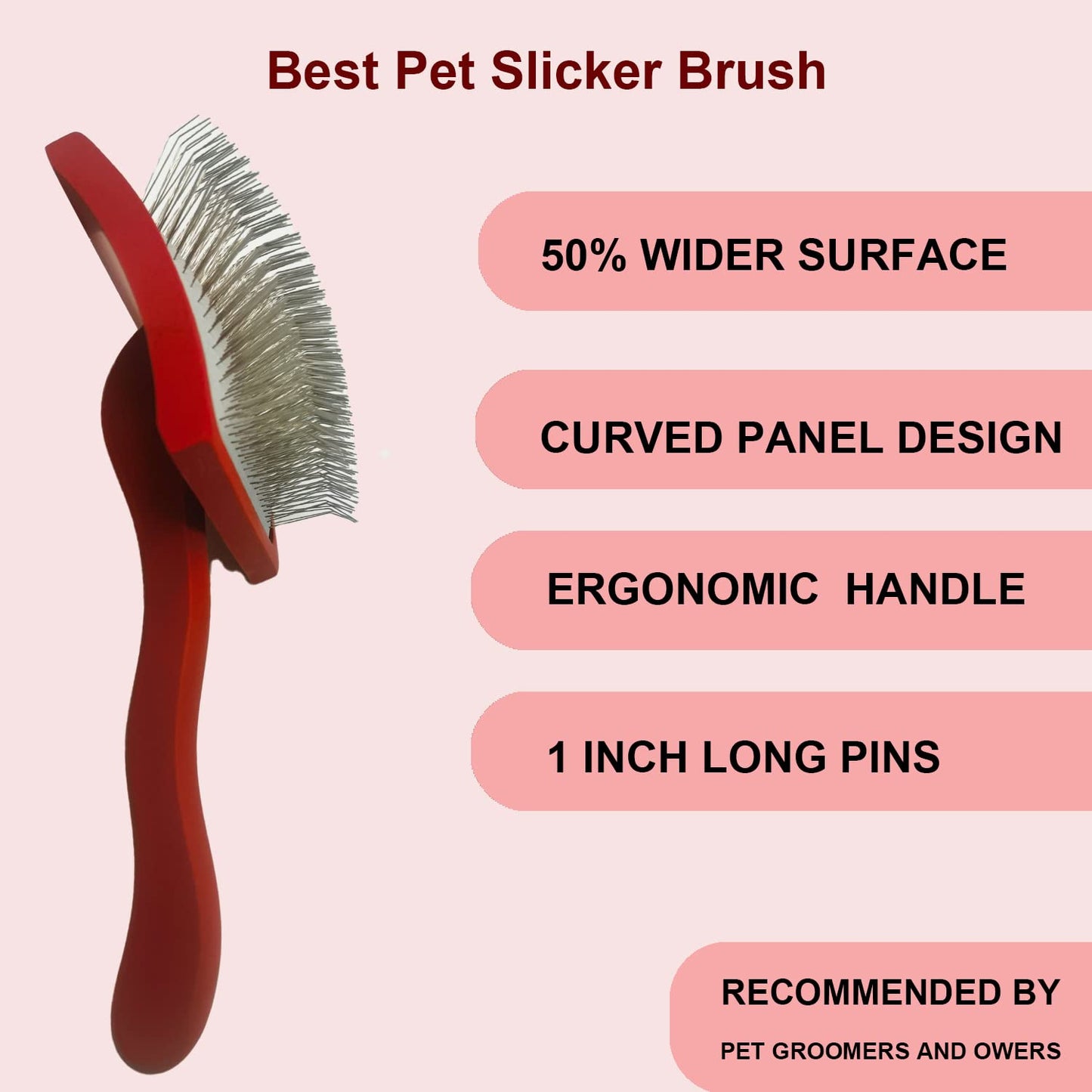 Large Ergonomic Slicker Brush for Dogs & Pets - Extra Long Pin Grooming Brush with Solid Wooden Handle for Poodles, Doodles, and Long-Haired Dogs (red)