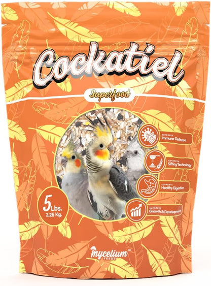 Mycelium Organic Cockatiel Superfood Bird Seed (5 LBS) | Premium Bird Food for Cockatiels & Small Parrots | Supports Immunity, Digestion & Development | Non-GMO, No Fillers, Made in USA