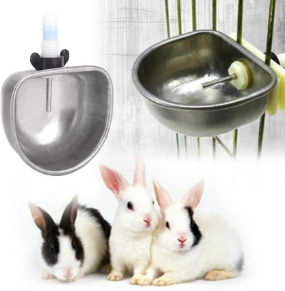 Rabbit Water Bowl, Stainless Steel Rabbit Water Dispenser, 2.6 x 1.1in Removable Hanging Pet Cage Water Bowl for Squirrels, Chinchilla, Hamster and Other Small Pets