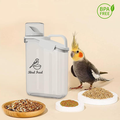 Bird Seed Storage Container Portable-3 Qt/2.8 L Clear Plastic Pet Food Container-with Measuring Cup,Airtight Wild Bird Seed Dispenser for Storing Sunflower Seed|Squirrel proof|BPA Free-White