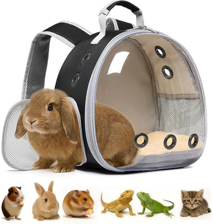 Bunny Carrier, Guinea Pig Carrier,Small Animal Carrier Backpack for Rabbit,Bearded Dragon, Lizard,Hamster,Kitten. Breathable Pet Travel Cage Bag Perfect for Vet Visits & Outdoor Adventures (Black)