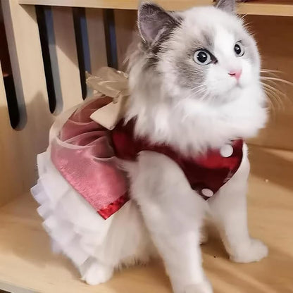 ANIAC Retro Dog Tulle Dress with Leash Ring Spring Summer Girl Puppy Clothes for Small Dog Cat Apparel Formal Pet Prom Dress for Christmas Wedding Birthday Valentines (Red, X-Small)