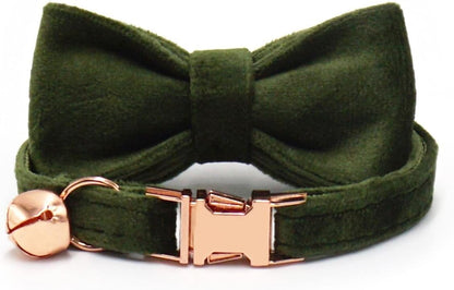 Personalized Cat Collar with Bells,Velvet Customized Small Cat Collar with Name Tag,Pet Collar with Name Phone Number Engraved ID Tags for Boy and Girl Kitten Cats (Deep Green)