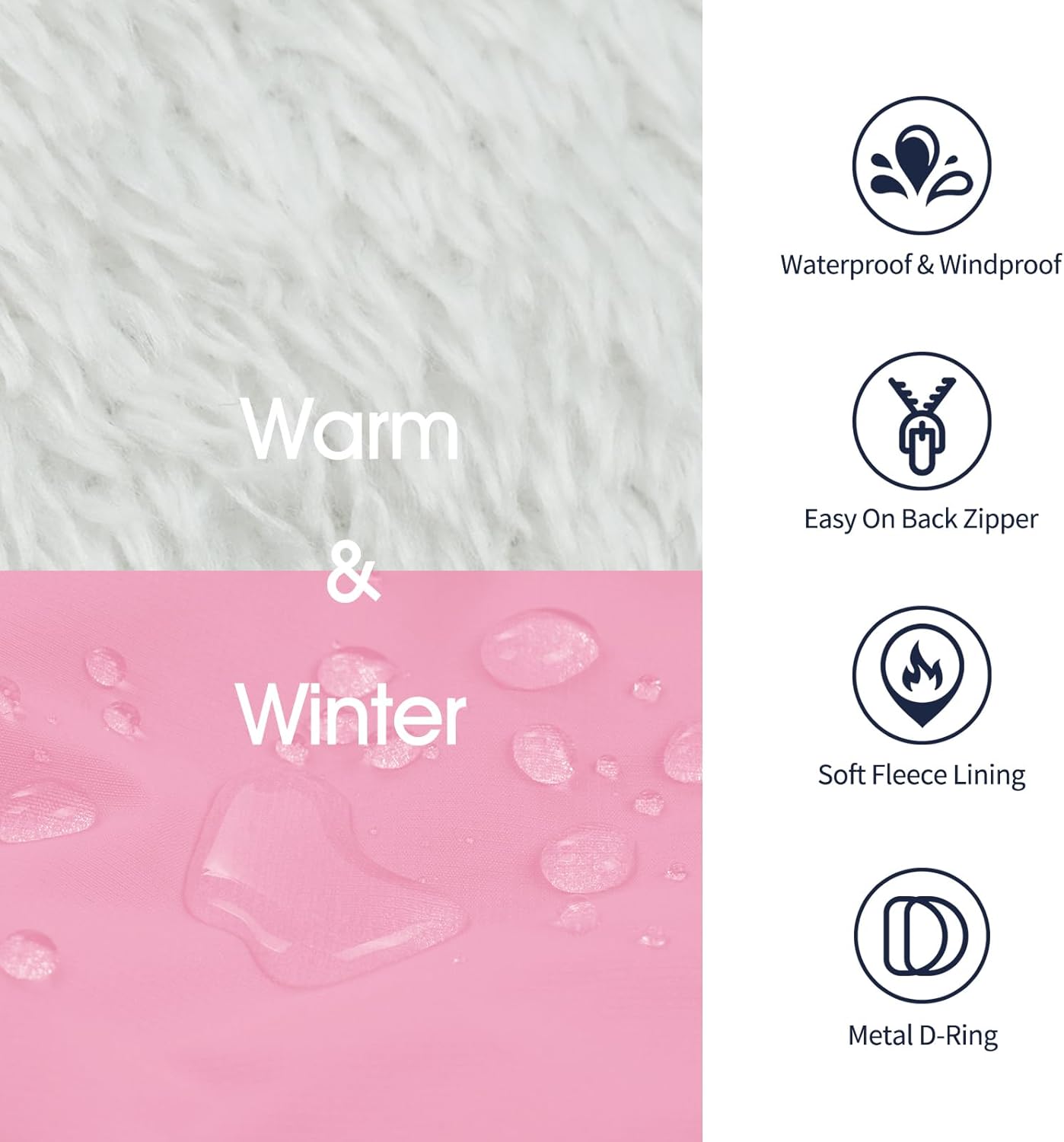 IECOii Dog Winter Coat with Harness Built in, Waterproof Windproof Dog Coats for Large Dogs, Thermal Fleece Lined Cold Weather Jackets with Zip, Outdoor Warm Snow Jacket Reflective, Pink, XLarge