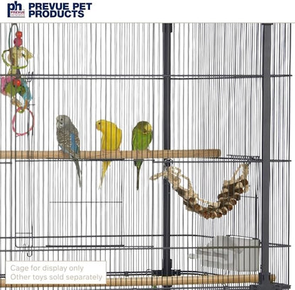 Prevue Pet Products Naturals Rope Ladder Bird Toy, Wood Stairs Climbing Activity Attachment for Birdcage, Earth Tone Brown 62806
