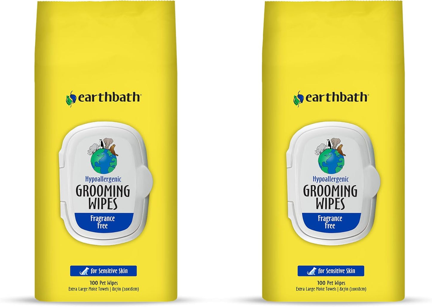 earthbath, Hypo-Allergenic Grooming Wipes - Fragrance Free Dog Wipes for Paws and Butt, Best Pet Wipes for Dogs with Sensitive Skin, Made in USA, Cruelty-Free Dog Cleaning Wipes - 100 Count (2 Pack)
