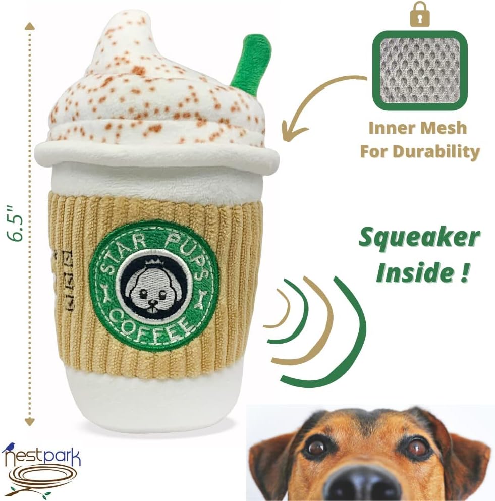Nestpark Parody Star Pups Coffee Dog Toy Pup'kin Spice Latte - Funny Plush Squeaky Crinkle Dog Toys for Medium, Small and Large for Dog Birthday