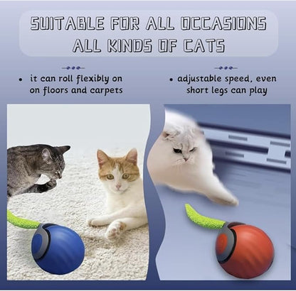 Speediest Tail 2.0 Cat Toy,Interactive CatToy,CatToys for Indoor Cats,Chewie Viral Cat Ball,Adjustable Sports Rolling Toy,Electric Rolling Ball Christmas Birthday Gift for Pets