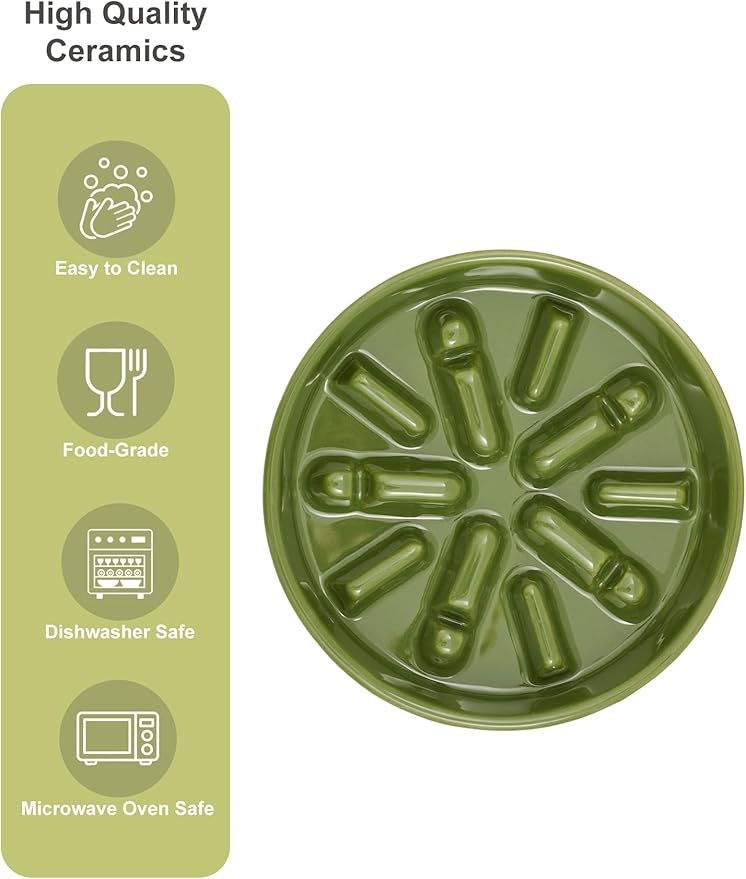 Ceramic Maze Dog Slow Feeder with Non-Slip Silicone Rim (& Bamboo Stand) – Heavy-Duty Stoneware Bowl with Puzzle Pattern for Bloating & Obesity Prevention (Raised-Green-M)