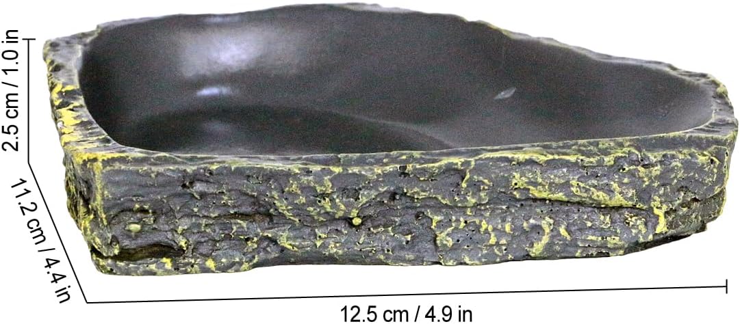 Reptile Rock Corner Water/Food Dish - Amphibians Rock Corner Food/Water Bowl, Made from Premium Non-Toxic Resin - Small Size
