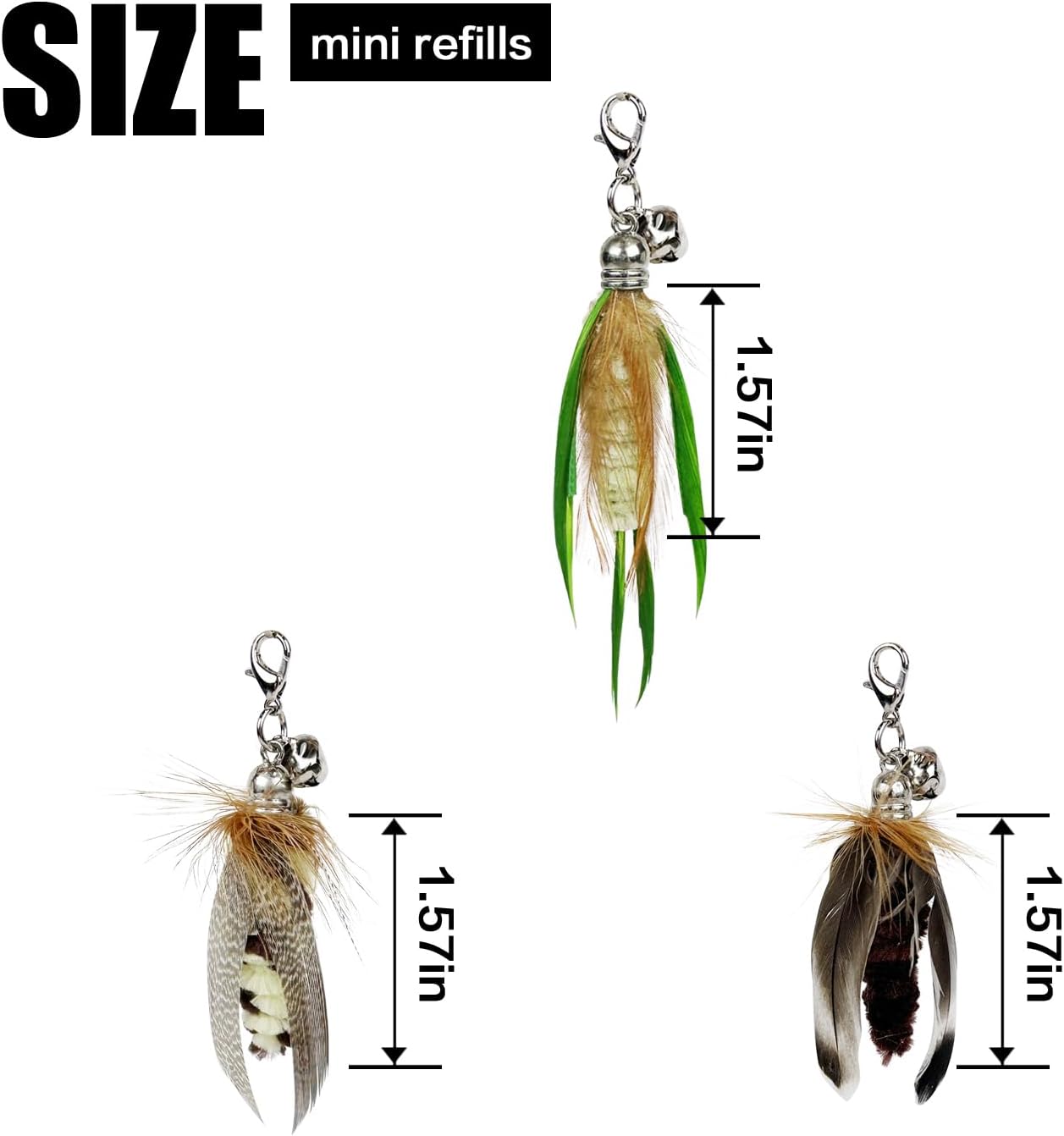 TTcat Cat Feather Toys, 3 Pcs Mini Insects Refills, Cat Toys Replacement Feathers for Cat Kitten Wand