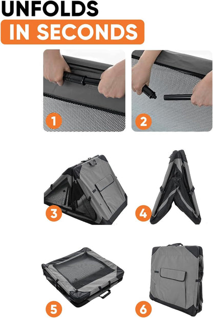 Owleys Dog Crates for Small Dogs – 27.5" L x 20" W x 20.5" H Pop Up Kennel for Medium Dogs, Portable Indoor Pet Crate - Portable with Mesh Windows - Grey Color