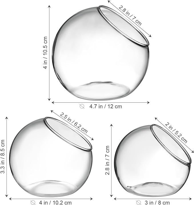 3PCS Glass Terrariums for Plants Glass Fish Bowls Plant Terrarium Air Plant Planter Desktop Bubble Bowls Clear Vases Air Plants Holders Succulent Terrarium