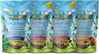 Bird Street Bistro Parrot Food - Parakeet & Cockatiel Food - Cooks in 3-15 min with Natural & Organic Grains, Legumes, Non-GMO Fruits, Vegetables & Health Spices