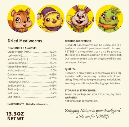 Dried Mealworms for Poultry, Wild Birds, Tasty Bird Food, 100% Natural, Non-GMO, High-Protein Treats for Bird, Pack of 4 Each 13.3 oz