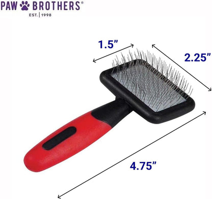 Ryan's Pet Supplies Paw Brothers Soft Pin Flat Slicker Brush for Dogs, Professional Grade, Stainless Steel Pins, Flexible Head, Comfort Grip, Mini, 4.75" x 2.25" x 1.5"