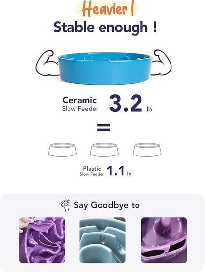 LE TAUCI Dog Bowls Slow Feeder Ceramic, 1.5 Cup Slow Feeding Bowl for Small and Medium Breed, Puzzle Dog Food Bowl for Fast Eater, Vortex Blue