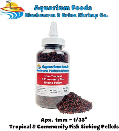 Aquatic Foods Inc. Our Original Blackworm and Color Enhancing Tropical Community Fish 1mm High Protein Sinking Pellet Mix of Blackworm and Color Enhancing Pellets…5oz Squeeze Bottle