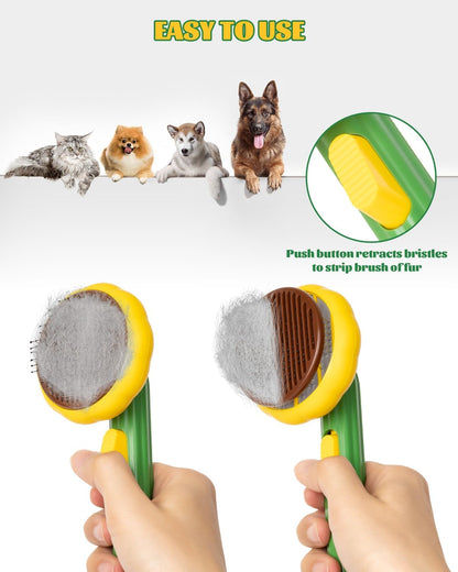 Self-Cleaning Dog & Cat Slicker Brush, Skin Friendly Deshedding Grooming Tool for Long or Short Haired Dogs Cats Rabbits, Dog Shedding Brush with Release Button-Sunflower