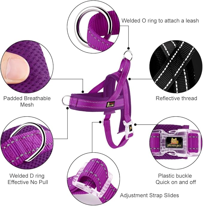 Plutus Pet No Pull Dog Harness with Breathable Mesh Padded, Adjustable Reflective Escape Proof Dog Harness, Quick Fit Dog Vest Harness for Small Medium Large Dogs(L, Purple)