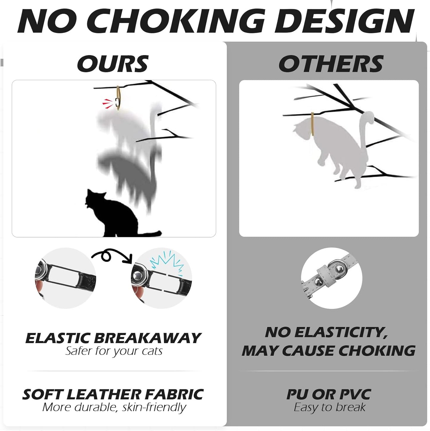 EXPAWLORER Halloween Leather Cat Collar - Adjustable Pet Collar with Rivet Spike for Girl Boy Cats, Punk Accessories with Bell & Durable D-Ring,White Diamond Skull