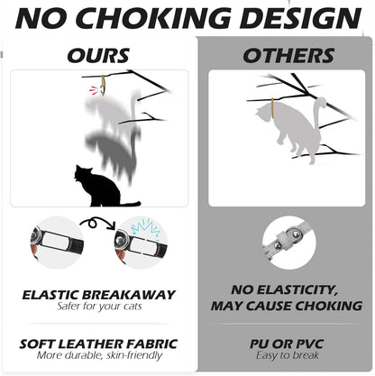 EXPAWLORER Halloween Leather Cat Collar - Adjustable Pet Collar with Rivet Spike for Girl Boy Cats, Punk Accessories with Bell & Durable D-Ring,Silver Square Nails